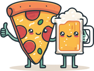 Pizza & Beer Cheers – Flat Vector Art