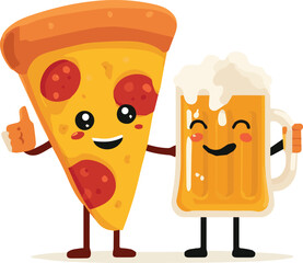 Pizza & Beer Cheers – Flat Vector Art