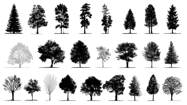 set of trees vector on white background