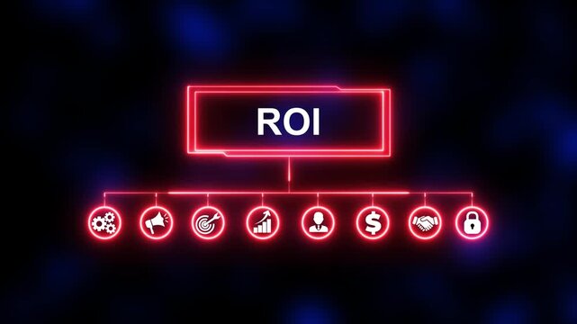 ROI (Return on Investment). Deciphering the Language of Financial Trading and Its Impact on Business. Animated icons of quality, management, standard, assurance, business, certification and service on