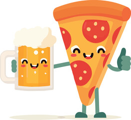 Pizza & Beer Cheers – Flat Vector Art