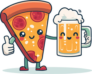 Pizza & Beer Cheers – Flat Vector Art