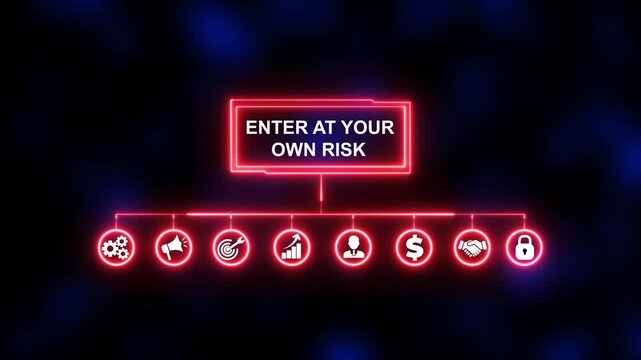 Enter at Your Own Risk, Hologram Futuristic Interface, Augmented Virtual Reality. Business technology virtual screen background. performance metrics, and business insights from large data sets.