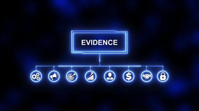 Evidence, Hologram Futuristic Interface, Augmented Virtual Reality. Business technology virtual screen background. performance metrics, and business insights from large data sets.
