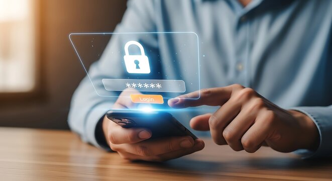 User logs into smartphone with password - Powered by Adobe