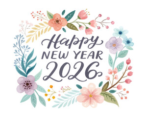 Elegant Watercolor Floral happy new year 2026 Design Isolated on White Background