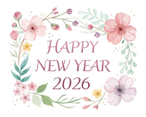 watercolor happy new year 2026 vector illustration isolated on white background