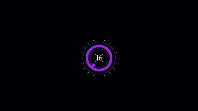 Futuristic Purple Circular Countdown Timer Animation on Black Background. - Powered by Adobe