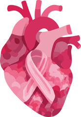 Pink Heart Awareness Ribbon – Flat Vector Cardiology Symbol