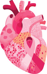 Pink Heart Awareness Ribbon – Flat Vector Cardiology Symbol