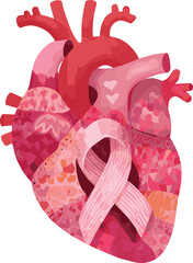 Pink Heart Awareness Ribbon – Flat Vector Cardiology Symbol