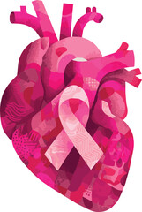 Pink Heart Awareness Ribbon – Flat Vector Cardiology Symbol