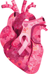 Pink Heart Awareness Ribbon – Flat Vector Cardiology Symbol