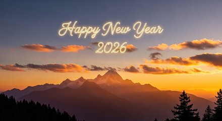 Happy New Year 2026 Celebration Over Majestic Mountains
