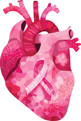 Pink Heart Awareness Ribbon – Flat Vector Cardiology Symbol