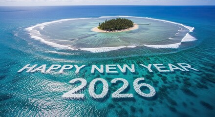 Happy New Year 2026 Tropical Island Celebration