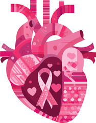 Pink Heart Awareness Ribbon – Flat Vector Cardiology Symbol