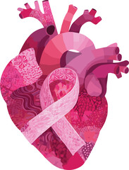 Pink Heart Awareness Ribbon – Flat Vector Cardiology Symbol