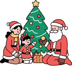 Vector family with christmas tree