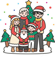 vector happy family with christmas tree