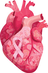 Pink Heart Awareness Ribbon – Flat Vector Cardiology Symbol