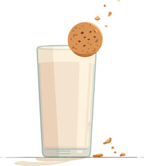 llustration of a Glass of Milk with Cookie in Minimalist Style