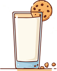 llustration of a Glass of Milk with Cookie in Minimalist Style