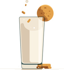 llustration of a Glass of Milk with Cookie in Minimalist Style