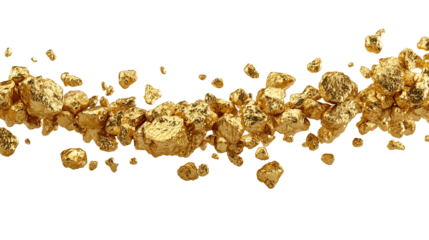 Miner's hands display gold nuggets, symbolizing wealth and the rewards of hard work. Shallow depth of field, Illustrative Generative AI.