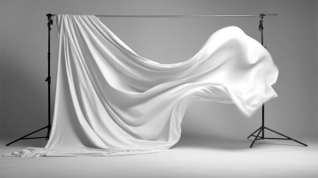 A studio lit clean flag captured mid wave smooth continuous motion blur along fabric edges set against seamless