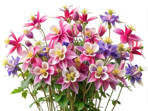 Vibrant columbine flower bush in full bloom isolated on white - Powered by Adobe