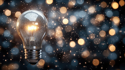 create an abstract image featuring a silver glittering shine bulb against a blurred background reminiscent of christmas wallpaper