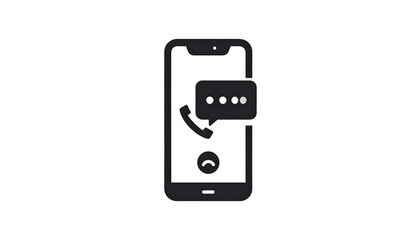 Stylized smartphone icon displays a call, speech bubble, and dots