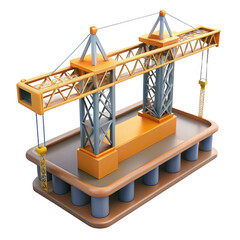 3d construction crane model isolated on transparent background