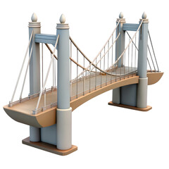 3d suspension bridge model isolated on transparent background