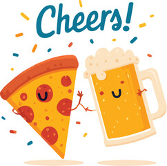 Pizza & Beer Cheers – Flat Vector Art