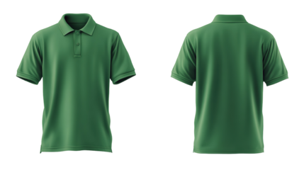Green blank polo t shirt template from two sides isolated on transparent white background