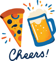 Pizza & Beer Cheers – Flat Vector Art