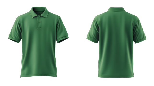 Green blank polo t shirt template from two sides isolated on transparent white background