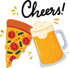 Pizza & Beer Cheers – Flat Vector Art