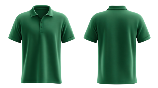 Green blank polo t shirt template from two sides isolated on transparent white background