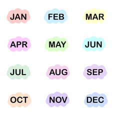 カラフルな英語3文字12ヶ月の月表示セット＿パステルカラー枠なし