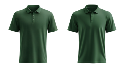 Green blank polo t shirt template from two sides isolated on transparent white background