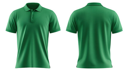 Green blank polo t shirt template from two sides isolated on transparent white background