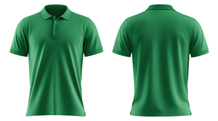 Green blank polo t shirt template from two sides isolated on transparent white background