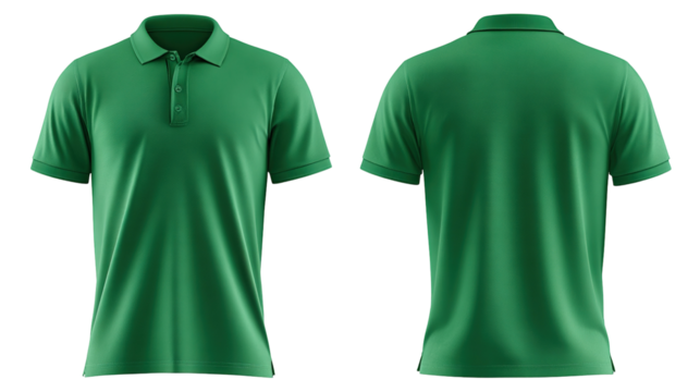 Green blank polo t shirt template from two sides isolated on transparent white background