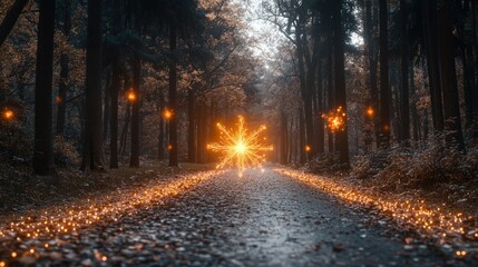 Obraz premium Forest path, glowing orb