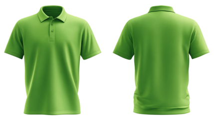 Green blank polo t shirt template from two sides isolated on transparent white background
