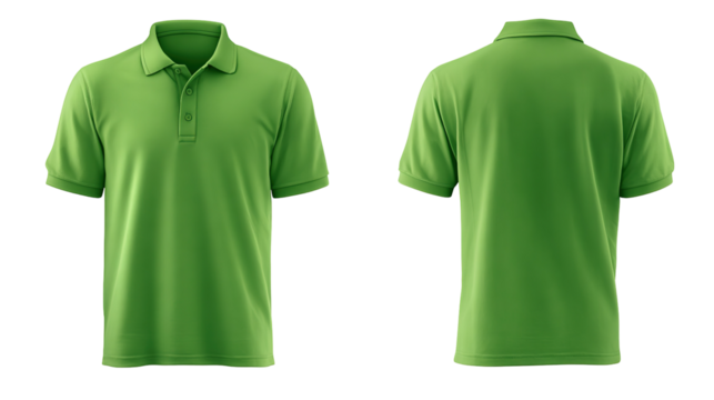 Green blank polo t shirt template from two sides isolated on transparent white background - Powered by Adobe