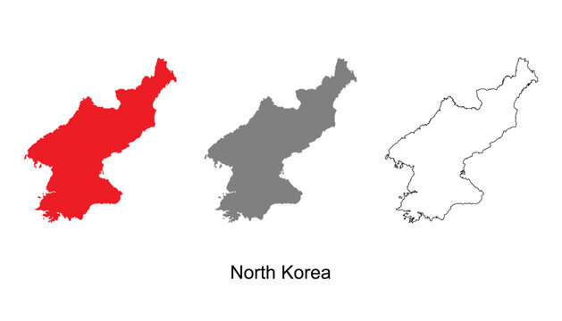 North Korea map set. North Korea map vector. North Korea map on red, gray, and outline